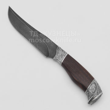Нож Трофейная охота-2 ( Дамасская сталь, Дерево, Белый металл)