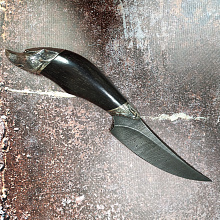 Нож "Лис-1" (Дамасская сталь, Дерево, Белый металл)