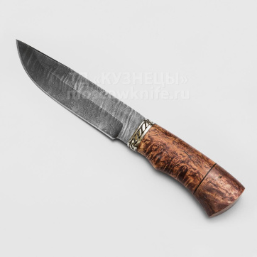 Нож Акула (Дамасская сталь, Карельская береза, Мельхиор)