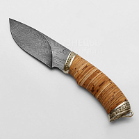 Нож Разделочный (Дамасская сталь, Береста)