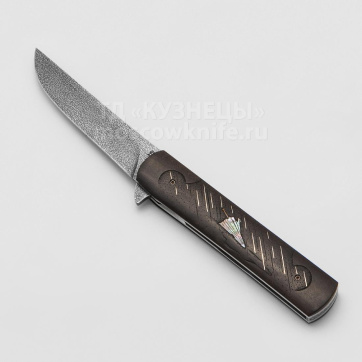 Нож Квайкен (Сложный Мозаичный дамаск, Эбеновое дерево, Белый металл, Бивень мамонта)
