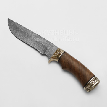 Нож Галеон (Дамасская сталь, Орех, Мельхиор)