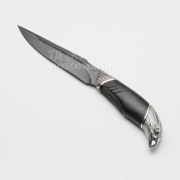 Нож Ястреб (Дамасская сталь, Дерево, Белый металл)