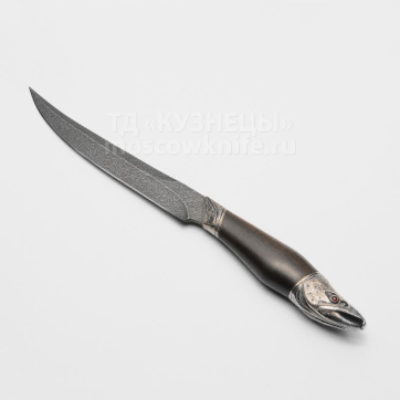 Нож Горбуша (Дамасская сталь, Дерево, Белый металл)