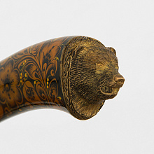 Нож Русский медведь (95Х18, Дерево, Семеновская хохлома, ручная роспись, Латунь)