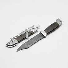 Нож АВТОМАТ КАЛАШНИКОВА (Дамасская сталь, Дерево, Резьба, Бронза посеребрение)