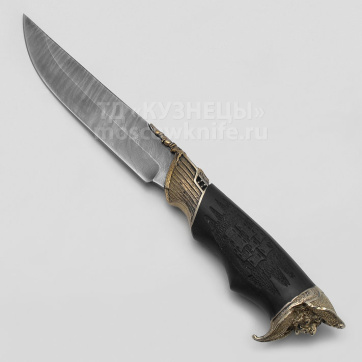 Нож Осётр (Дамасская сталь, граб резьба, литье пират и корабль)