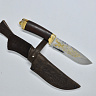 Нож охотничий Александр II Н6 (ЭИ-107 Златоустовская гравюра на клинке, дуб, резная фурнитура - латунь с напылением желтым металлом) 5