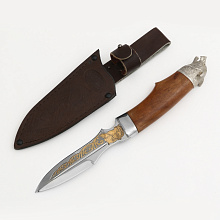 Нож «Конкиста» Н21А (сталь ЭИ 107,  рисованный клинок в желтом металле, рукоять орех, литьё, никель)
