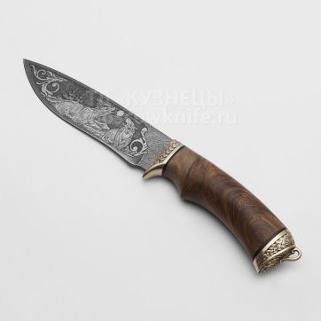 Нож Близнец (Дамасская сталь, Гравировка, Орех)