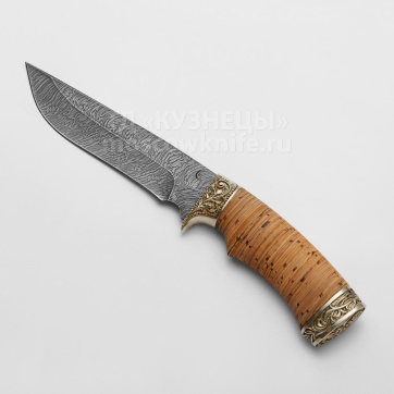 Нож Галеон (Дамасская сталь, Береста, Мельхиор)