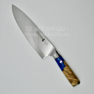 Нож Шеф кухонный TWB-D7 (Сталь VG-10, Рукоять - Стабилизированный березовый сувель, акрил)