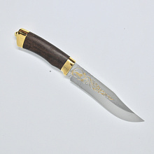 Нож Спасатель Н7 (ЭИ-107 Златоустовская гравюра на клинке, дуб, фурнитура - латунь с напылением желтым металлом)