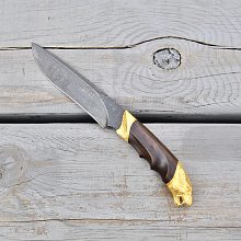 Нож "Ягуар" (Дамасская сталь, Дерево, желтый металл)