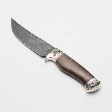 Нож Верный-2 (Дамасская сталь, Орех, Белый металл)