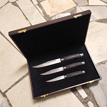 Нож Финка Егора Самсонова комплект из 3-х ножей (Булатная сталь, Покрытие белым металлом)