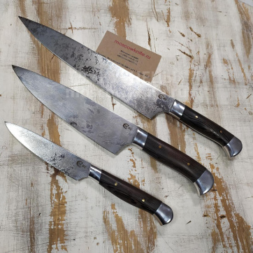 Набор кухонных ножей из стали D2 (D2, Венге- рукоять, Цельнометаллические)