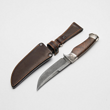 Нож Верный-2 (Дамасская сталь, Орех, Белый металл)