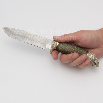 Нож Скат со змеиной головой (Дамасская скат, карельская береза)