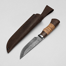 Нож Егерь (Дамасская сталь, Венге, Береста)