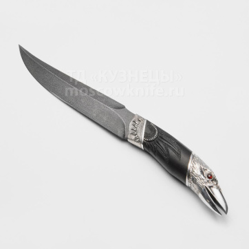 Нож Ворон (Дамасская сталь, Дерево, Белый металл)