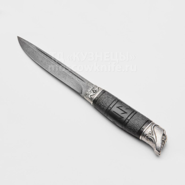 Нож Викинг (Дамасская сталь, Дерево, Белый металл)