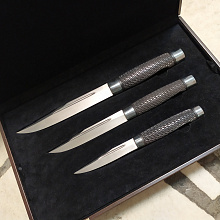 Нож Финка Егора Самсонова комплект из 3-х ножей (Булатная сталь, Покрытие белым металлом)