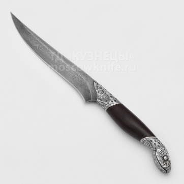 Нож Аспид (Дамасская сталь, Дерево, Белый металл)