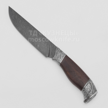 Нож Трофейная охота-1 ( Дамасская сталь, Дерево, Белый металл)