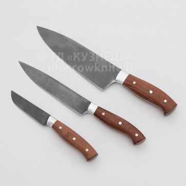 Набор кухонных ножей из кованной стали (Х12МФ, Деревянная рукоять из Бубинго, Цельнометаллические)