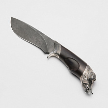 Нож Кабан-1 (Дамасская сталь, Дерево, Белый металл)
