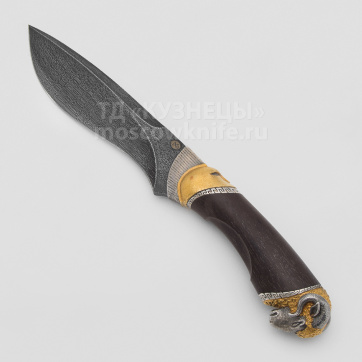 Нож Золотое руно( Дамасская сталь, Дерево, Белый металл)