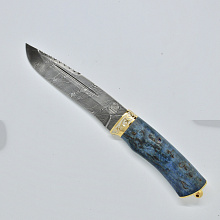 Нож "Каскадёр" Н64 (клинок - дамасская сталь У10А-7ХНМ, узор черный с гравировкой, рукоять - стабилизированная береза, резная гарда)