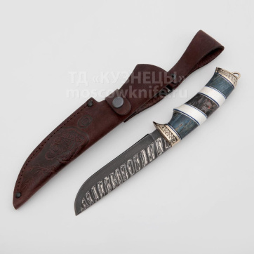 Нож Варяг (Торцевой Дамаск, карельская береза)