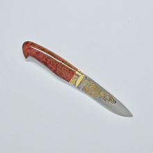 Нож охотничий Царевич Н15 (ЭИ-107 Златоустовская гравюра на клинке, берёза, резная гарда - латунь с напылением желтым металлом)