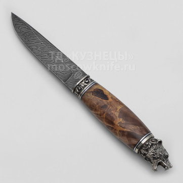 Нож Игла (Дамасская сталь, Кап клена, Мельхиор)