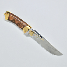 Нож Турецкий султан, Н2 (ЭИ-107, Златоустовская гравюра на клинке, карельская береза, фурнитура - латунь с напылением желтым металлом)