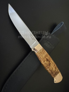 Нож "Грибник" сталь- D2, рукоять-бронза, стабилизированная карельская береза.