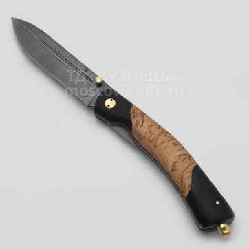 Нож Складной Попутчик (Дамасская сталь, Граб, Карельская береза)