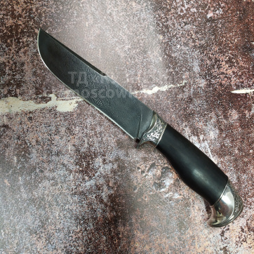 Нож "Серый" (Дамасская сталь, Дерево, Белый металл