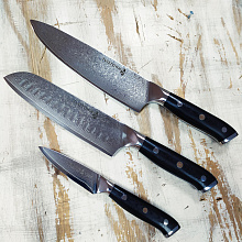Набор из трех кухонных ножей (Сталь: обкладки нержавеющий дамаск, центр VG10, рукоять G10) 