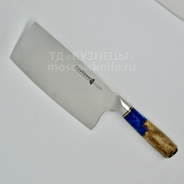 Нож Тесак Цайдао кухонный поварской (Сталь VG-10, Рукоять - Стабилизированный березовый сувель, акрил)