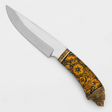Нож Русский медведь (95Х18, Дерево, Семеновская хохлома, ручная роспись, Латунь)