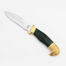 Нож «Конкиста» Н21А (сталь ЭИ-107 сталь ЭИ 107, рисованный клинок желтым металлом, рукоять: карельская береза, фурнитура - латунь с напылением желтым металлом)