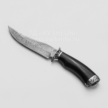 Нож Рыбак (Дамасская сталь,  Мельхиор, Гравировка)