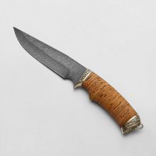 Нож Легионер  (Дамасская сталь, Береста, Мельхиор)