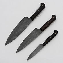 Набор кухонных ножей из дамасской стали (Дамаск, Венге- рукоять, Цельнометаллические)