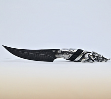 Нож "Мышь с мешком" (Дамасская сталь, Дерево, Покрытие белым металлом)
