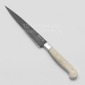 Нож Шеф-повара № 4 (Булатная сталь, Акрил белый, Цельнометаллический)
