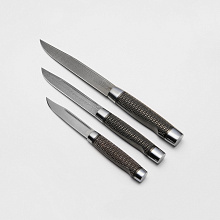 Нож Финка Егора Самсонова комплект из 3-х ножей (Дамасская сталь, Покрытие белым металлом)
